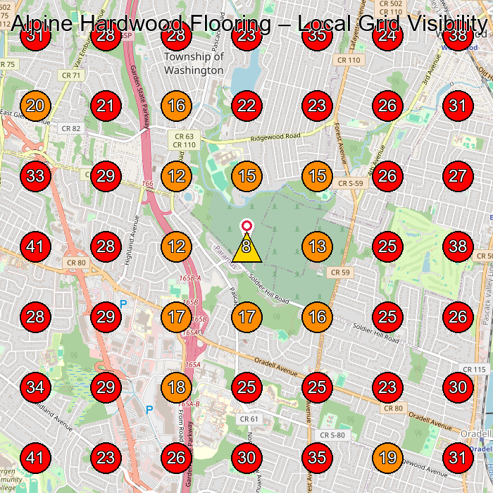 Alpine Hardwood Flooring GeoGrid visibility map for Flooring Store in Paramus